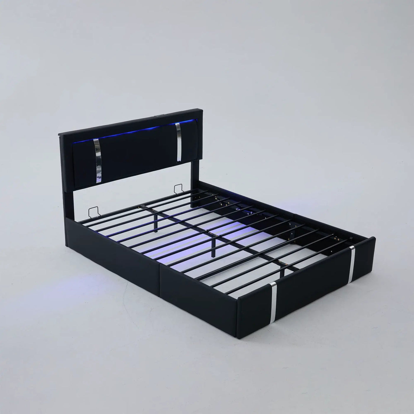 Upholstered Platform Bed Frame With Adjustable LED Headboard, USB C-Charging, Hydraulic Lift by Unique Piece Furniture