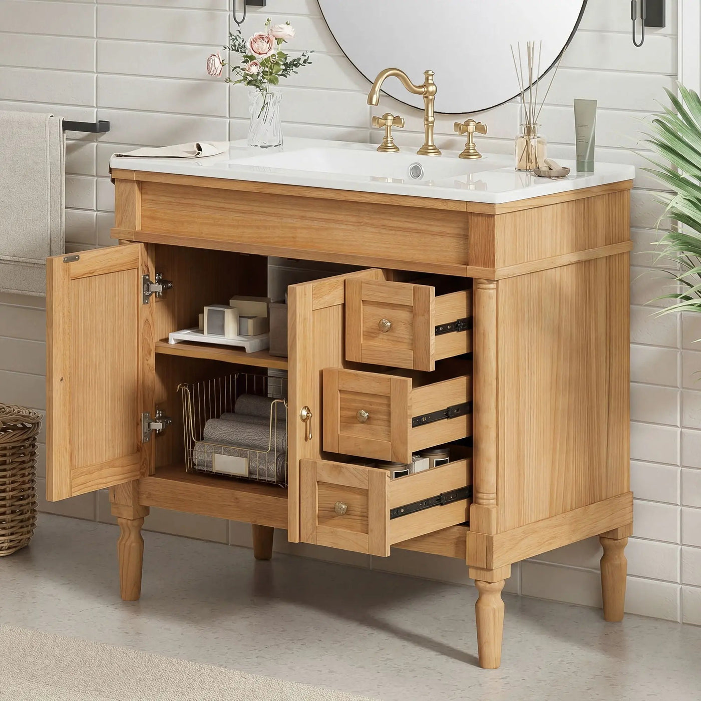Modern Bathroom Vanity With Ceramic Sink, Soft Close Doors, Adjustable Shelves by Unique Piece Furniture