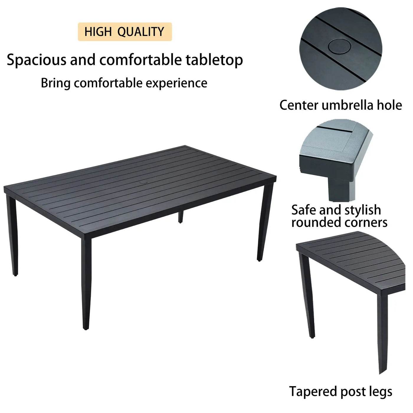 Outdoor Patio Dining Table With Tapered Feet & Umbrella Hole by HouseOfZazla