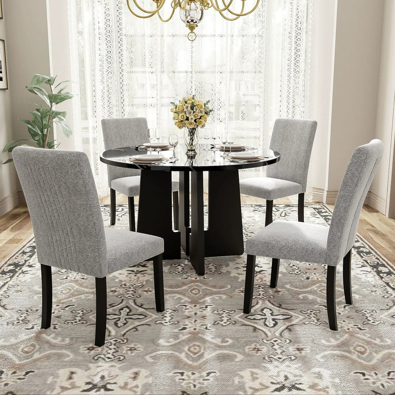 5 Piece Round Dining Table Set, Modern Table And 4 Upholstered Chairs For Dining Room