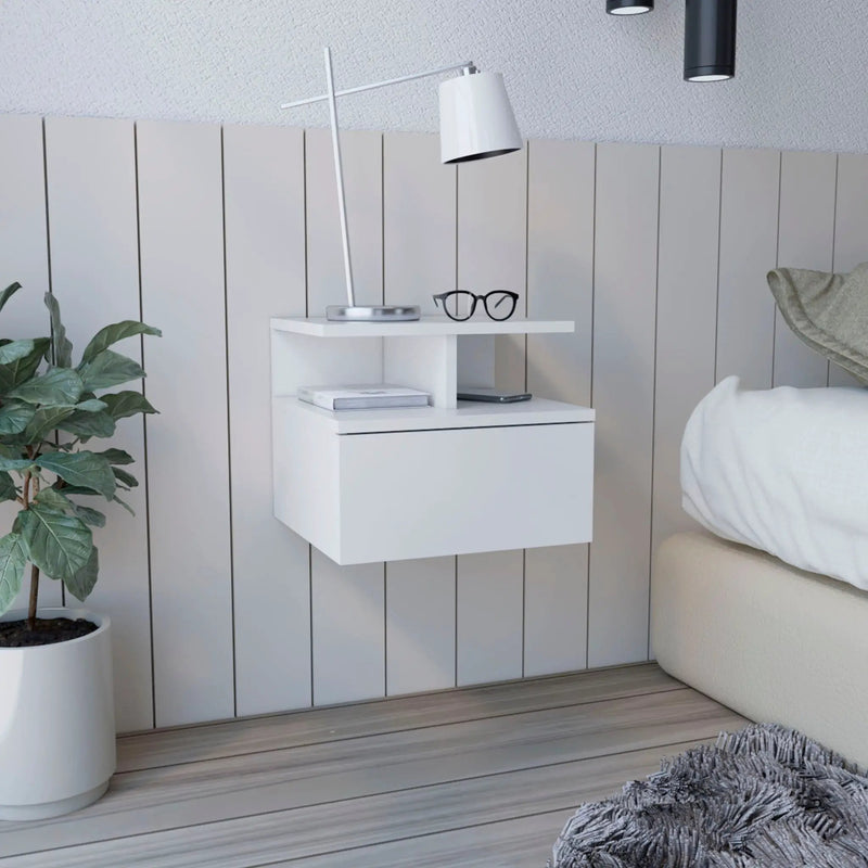 Flopini - Floating Nightstand With 1 Drawer, Compact Size - White by Unique Piece Furniture
