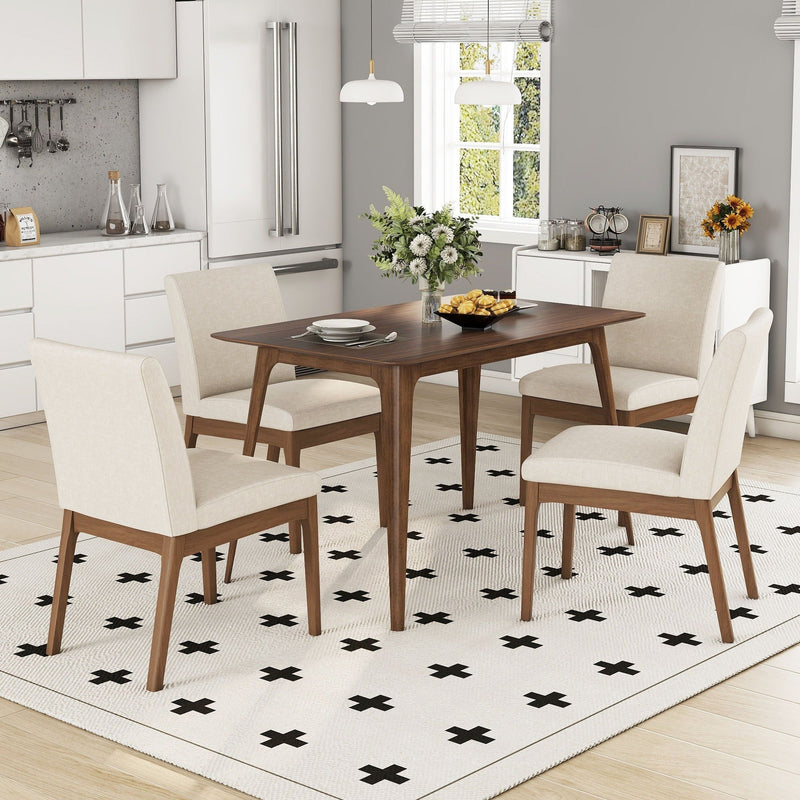 5 Piece Dining Set With Table And Upholstered Chairs - Light Beige / Walnut by HouseOfZazla
