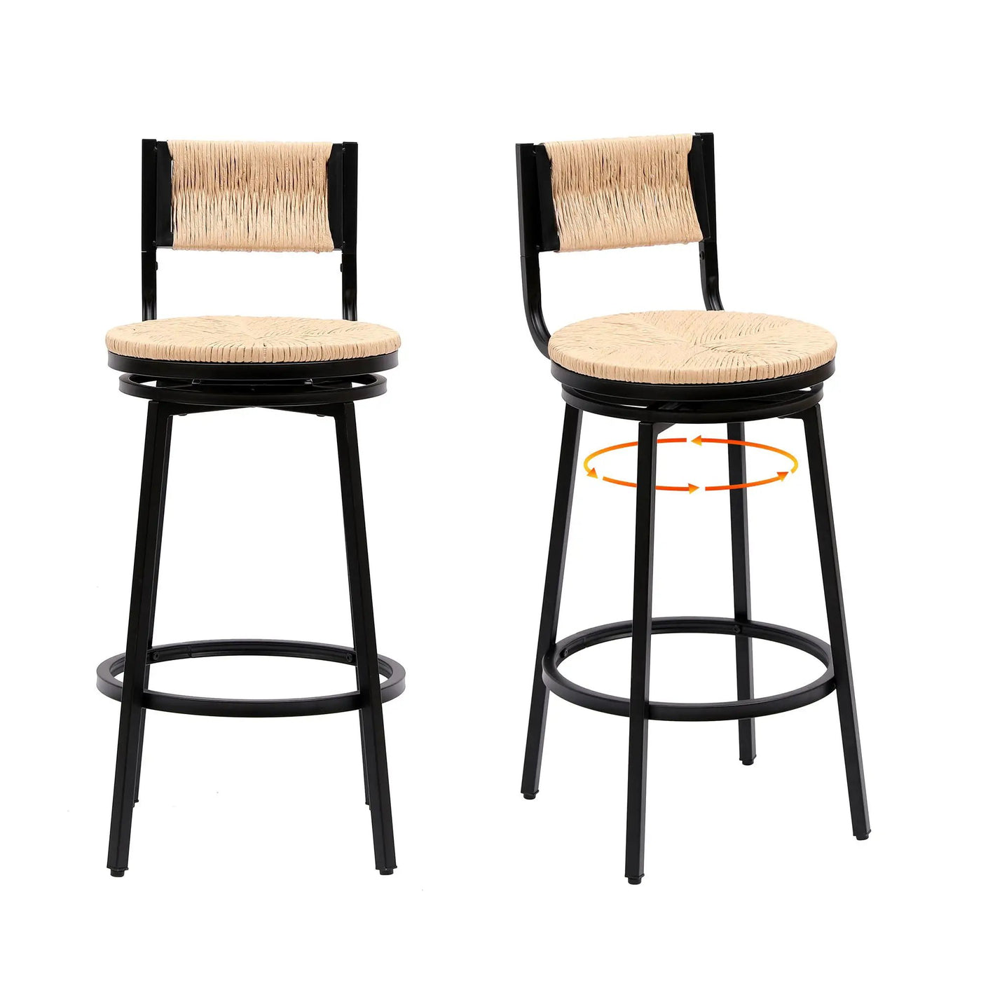 Bar Stools Swivel Counter Chairs With Metal Frame Hand Woven Paper Rope Dining Barstools For Kitchen Counter (Set of 2) by HouseOfZazla