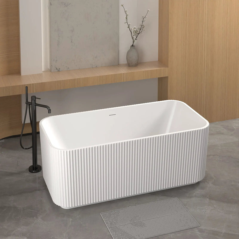 Rectangle Linear Freestanding Soaker Tub With Pop Up Drain, Double Wall Insulated Construction - Gloss White by HouseOfZazla