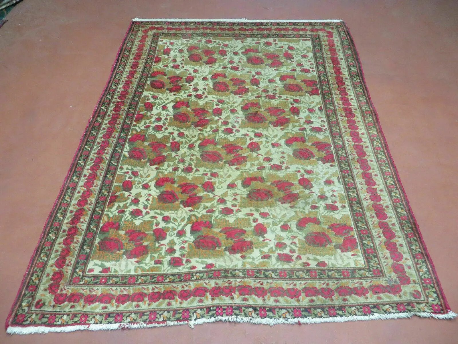 5' X 6' Antique Handmade India Floral Oriental Wool Rug Roses Flowers Traditional Contemporary Design by Jewel Rugs
