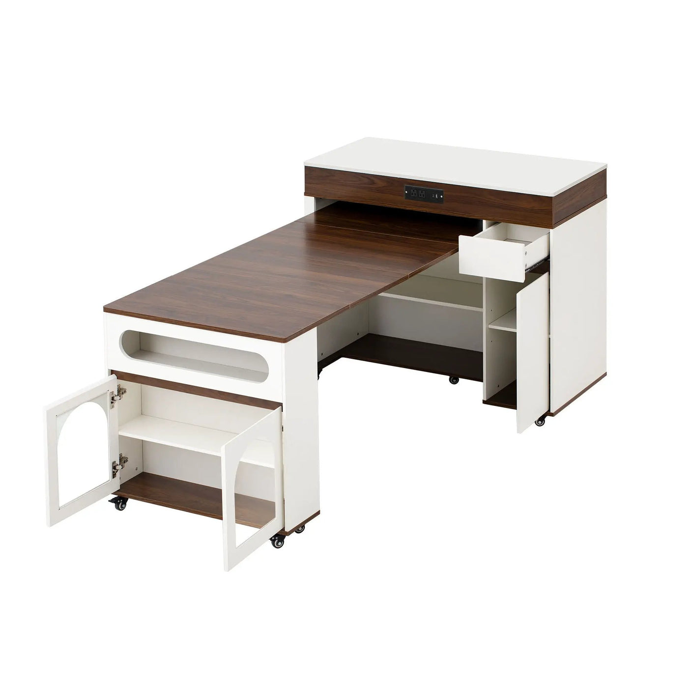 Extendable Dining Table With Folding Top, Rolling Kitchen Island With Drawers And Power Outlet by HouseOfZazla
