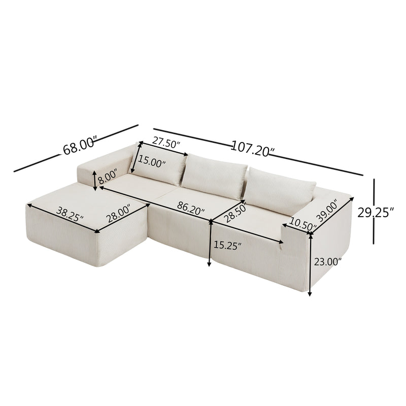 107" Compressed Sectional Sofa (Beige) by HouseOfZazla