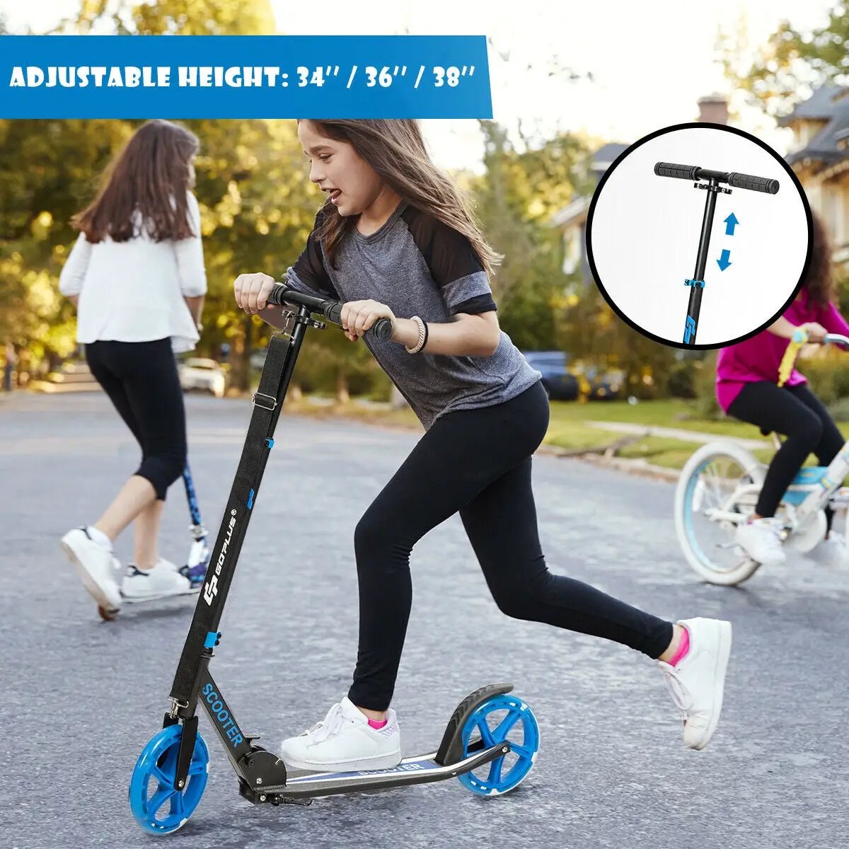 Portable Folding Sports Kick Scooter with LED Wheels-Blue by DirectDeals