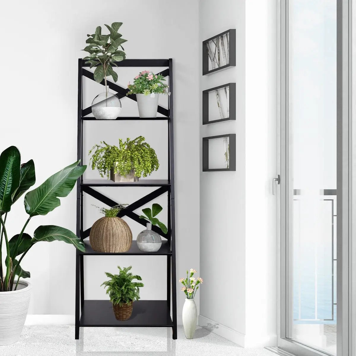 4-tier Leaning Free Standing Ladder Shelf Bookcase-White, photo 2 of 9