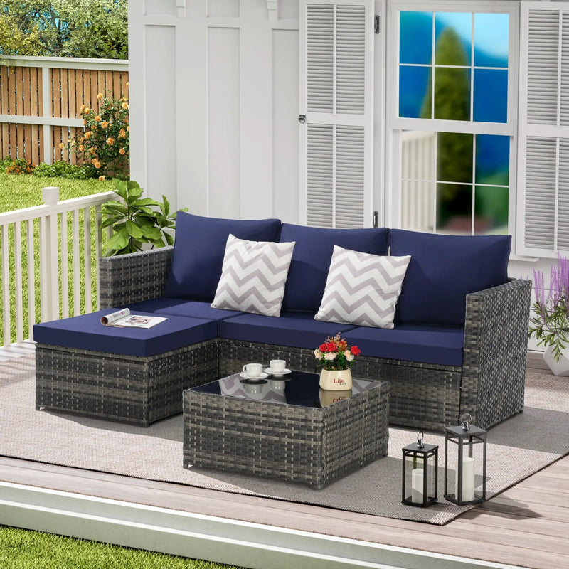 2 Pieces Patio Furniture Set, Outdoor Woven Sectional L-Shaped Patio Furniture by HouseOfZazla