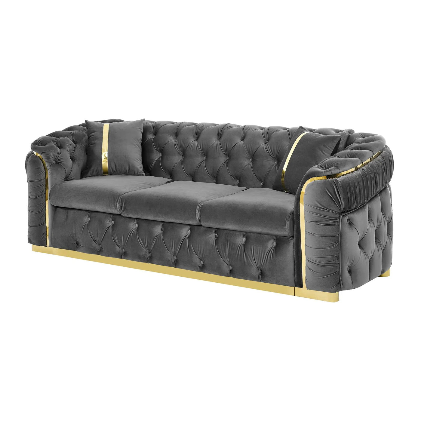 Button Tufted Couch With 2 Pillows, 3 Seater Luxury Chesterfield Sofa by Unique Piece Furniture