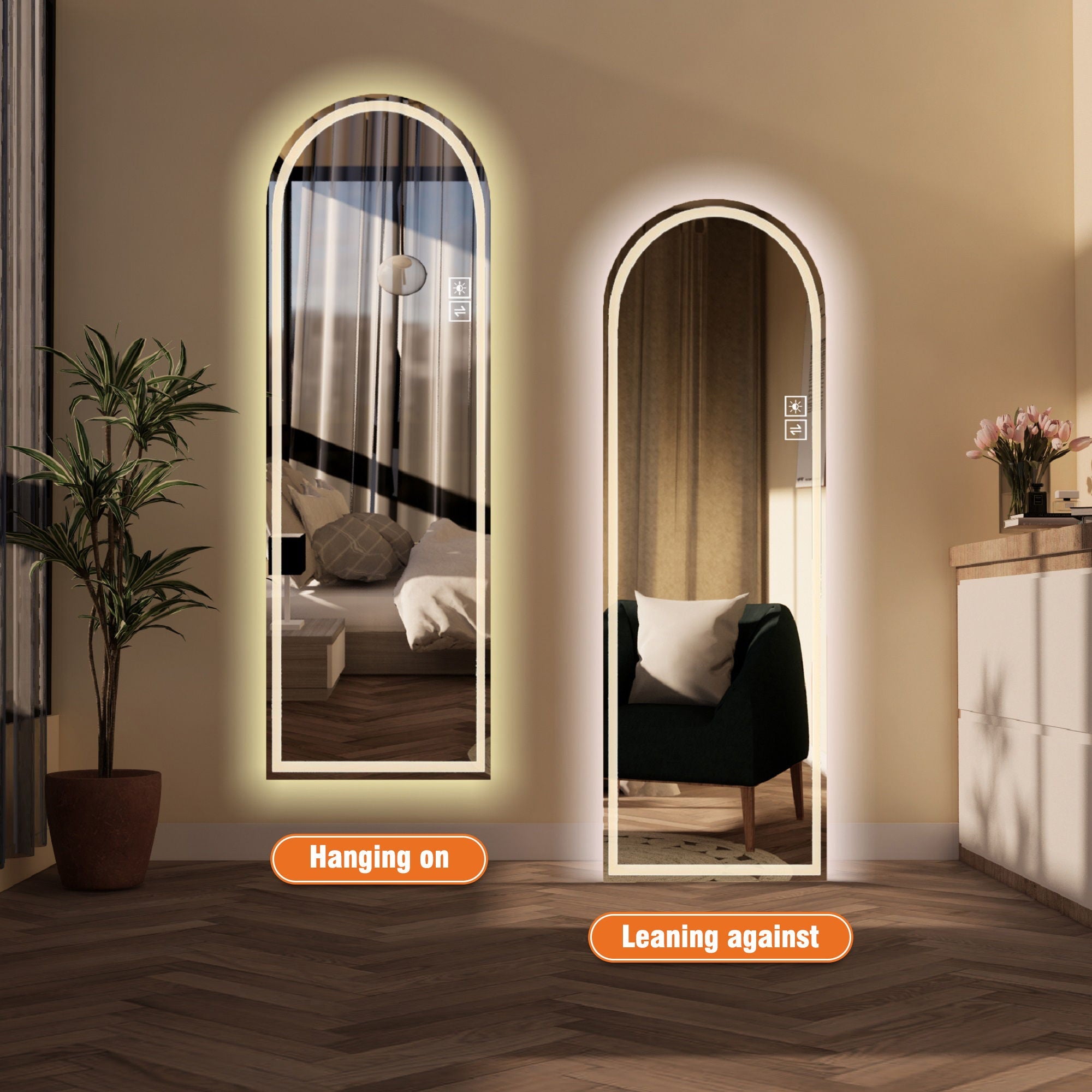 Arch Design LED Full Length Mirror, Dimmable, High Definition, Explosion Proof, 65" X 21" - Silver by HouseOfZazla