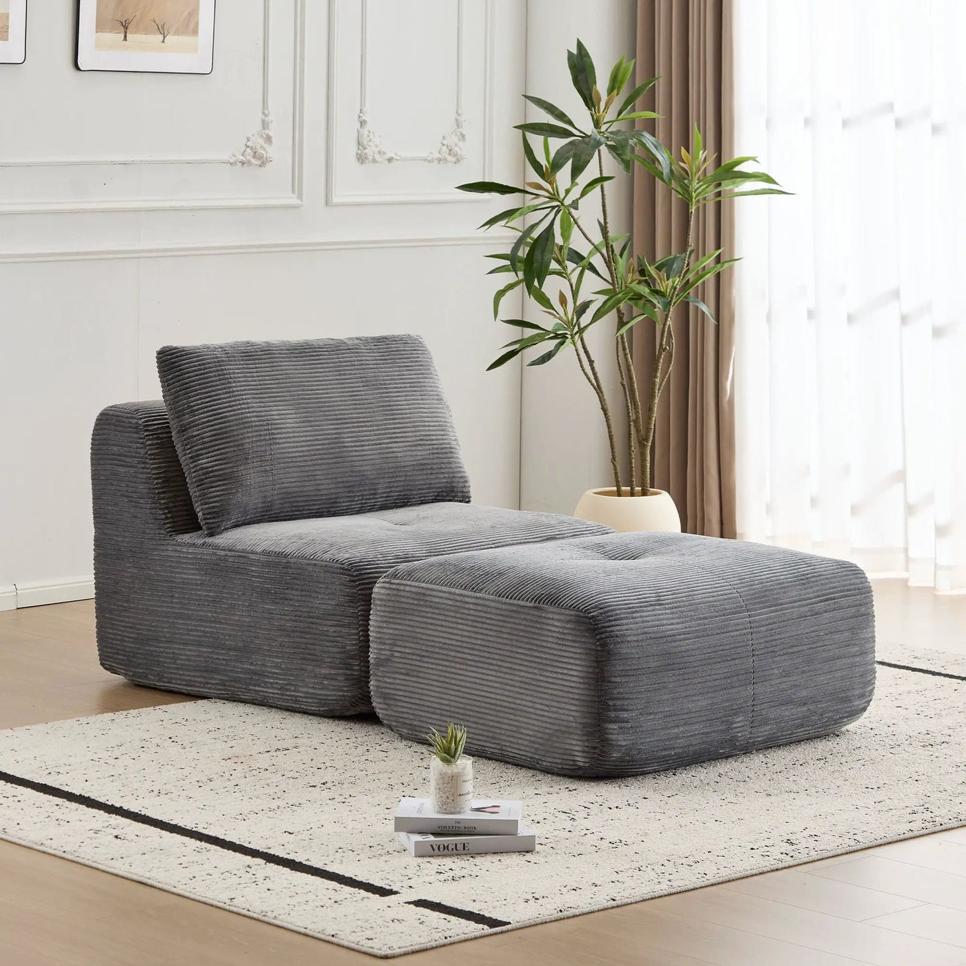 Single Chaise Longue With Movable Ottoman For Living Room by Unique Piece Furniture