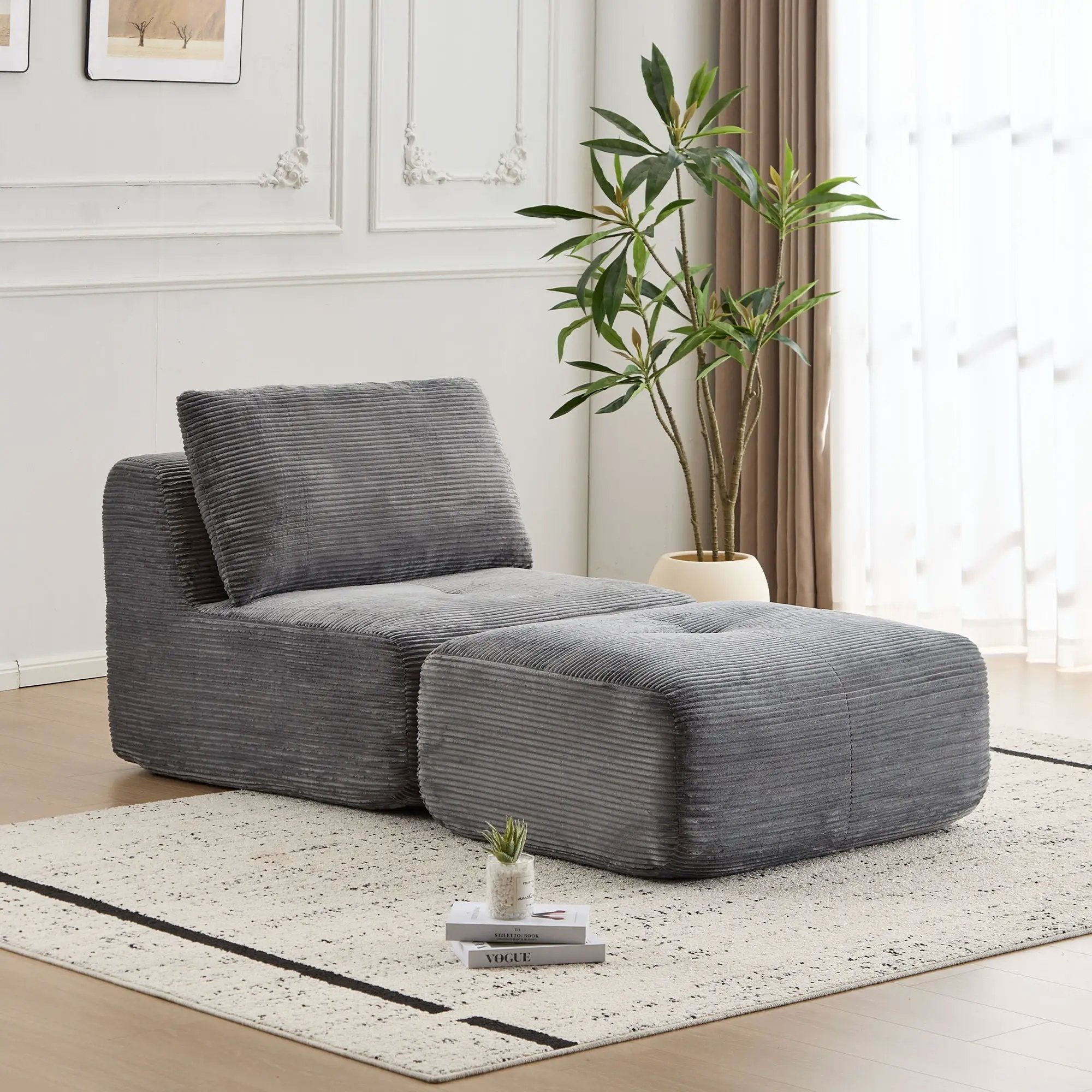 Single Chaise Longue With Movable Ottoman For Living Room by Unique Piece Furniture