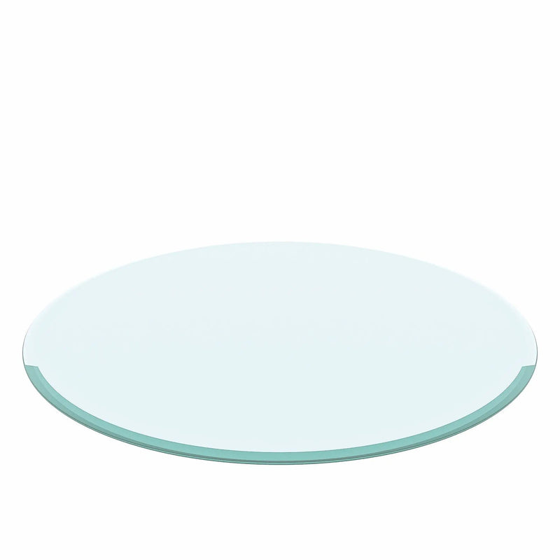 Round Tempered Glass Table Top Clear Glass, Thick Beveled Polished Edge - Black by HouseOfZazla