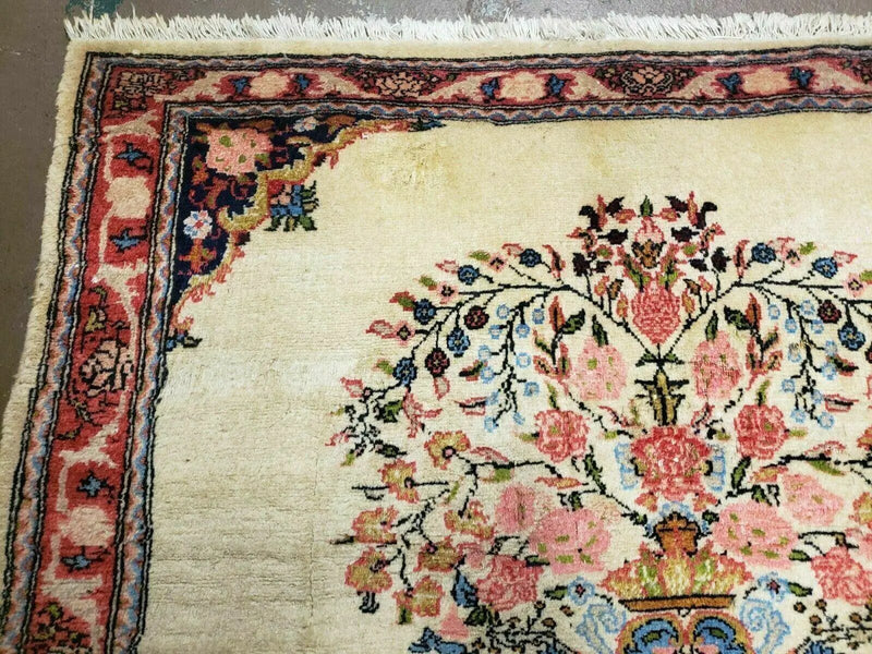 2' 7" X 3' 6" Antique Rug Hand Knotted Pictorial Wool Oriental Flowers by Jewel Rugs