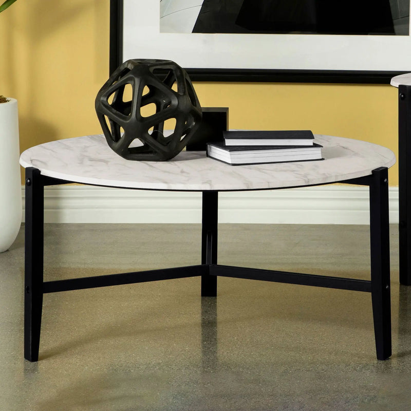 Tandi - Round Marble Coffee Table - White by HouseOfZazla