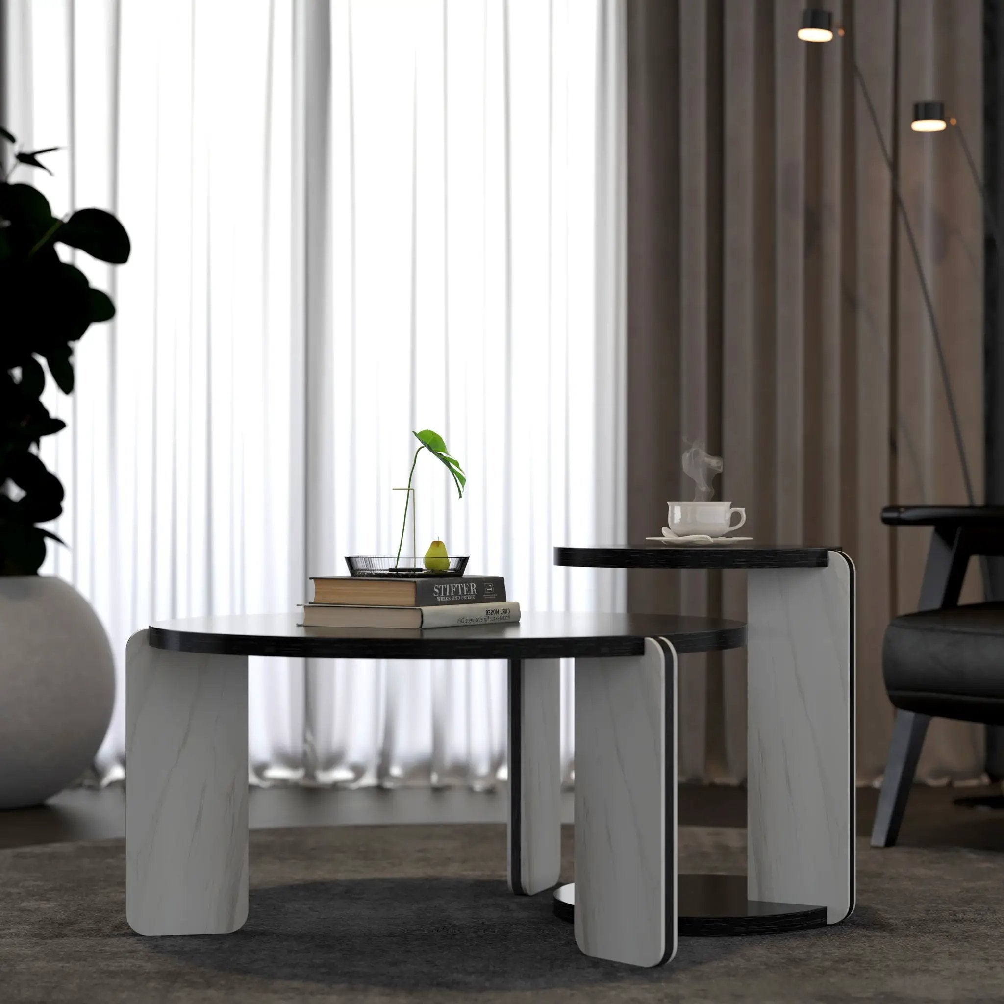 Round Coffee & End Table Set - Black by HouseOfZazla