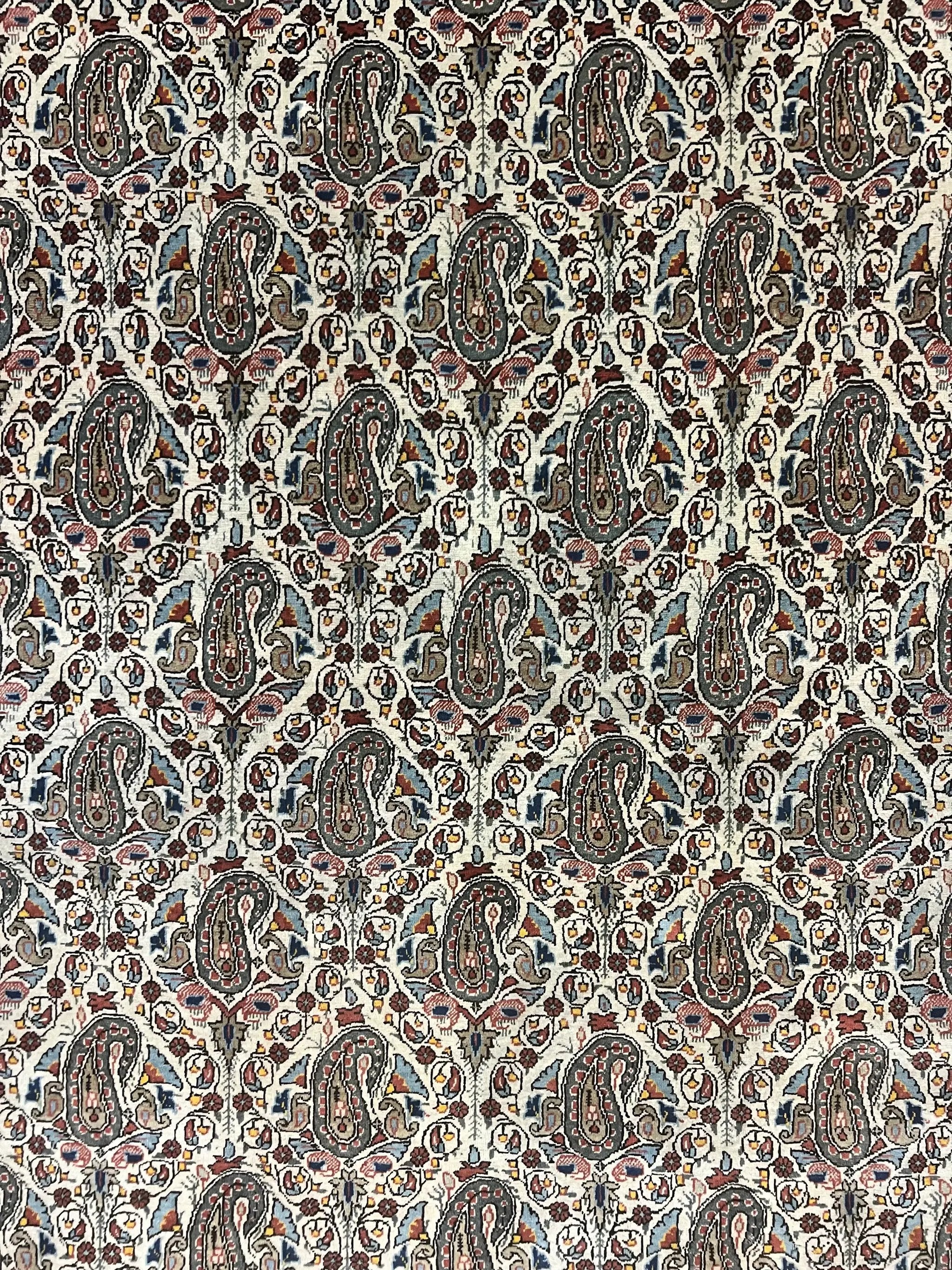 Persian Qum Rug 5x6, Cream Wool Hand Knotted Carpet, Repeated Boteh Paisely Design, Semi Antique Vintage Rug, Very Fine Weave 5 x 6 Rug by Jewel Rugs