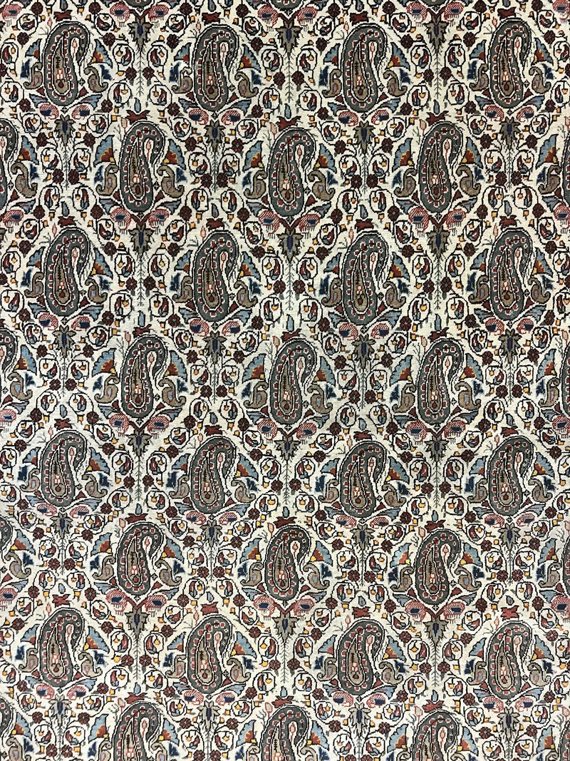 Persian Qum Rug 5x6, Cream Wool Hand Knotted Carpet, Repeated Boteh Paisely Design, Semi Antique Vintage Rug, Very Fine Weave 5 x 6 Rug by Jewel Rugs