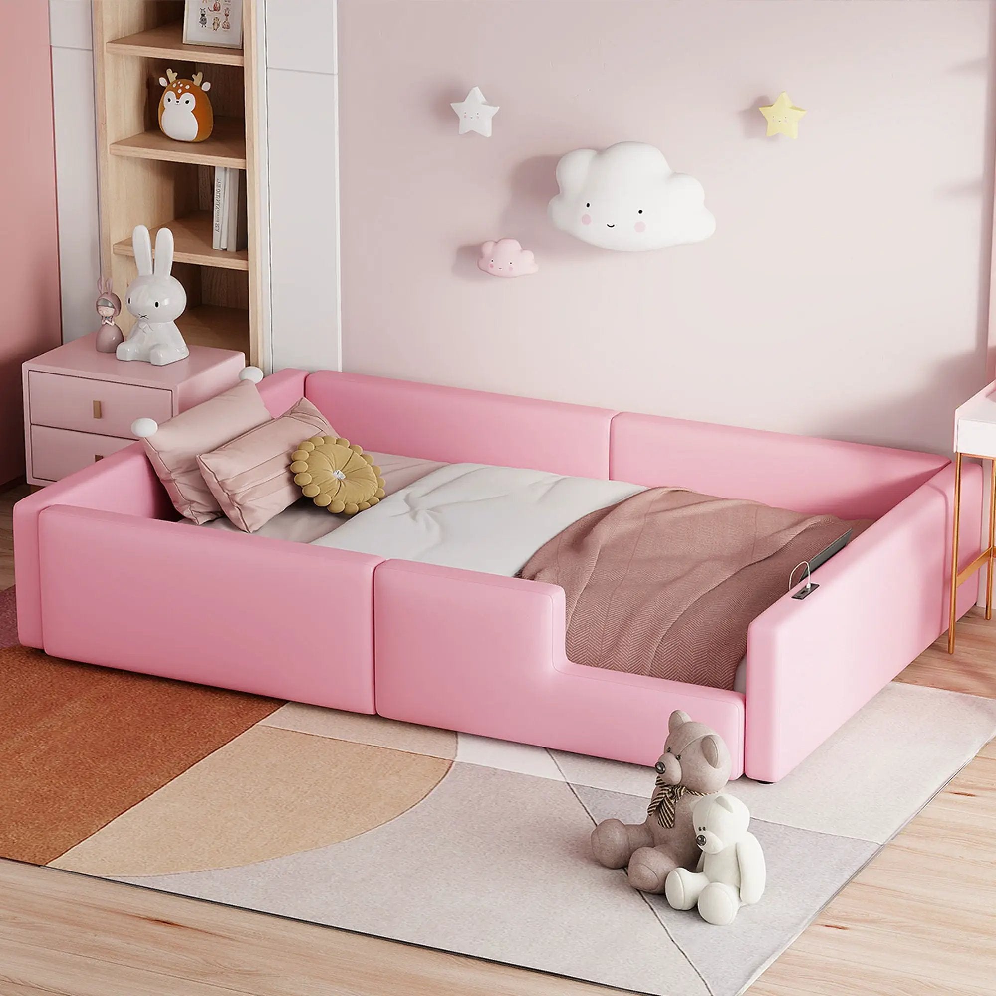 Platform Bed With Guardrail And Charging Station by HouseOfZazla