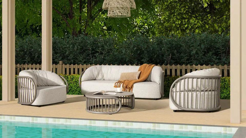 Harper - Indoor/Outdoor Modern Round Coffee Table - Geige Taupe Aluminum by Unique Piece Furniture