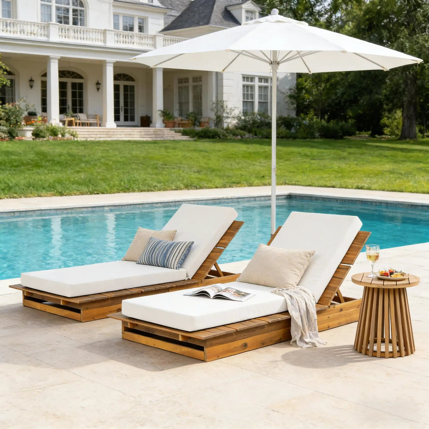 Acacia Wood Chaise Lounge with Movable Cushions by HouseOfZazla