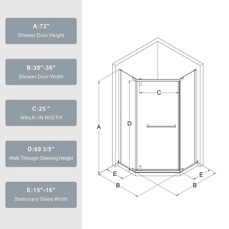 Goodyo - Neo-Angle Frameless Shower Door - Gold by HouseOfZazla