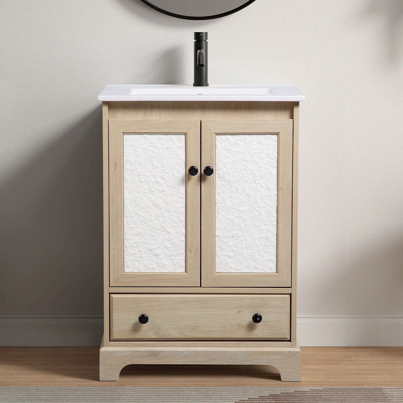 Bathroom Vanity With Basin 1 Drawer, Particle Board Construction, Free Standing Storage - Brown by HouseOfZazla