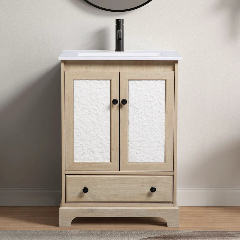 Bathroom Vanity With Basin 1 Drawer, Particle Board Construction, Free Standing Storage - Brown by HouseOfZazla