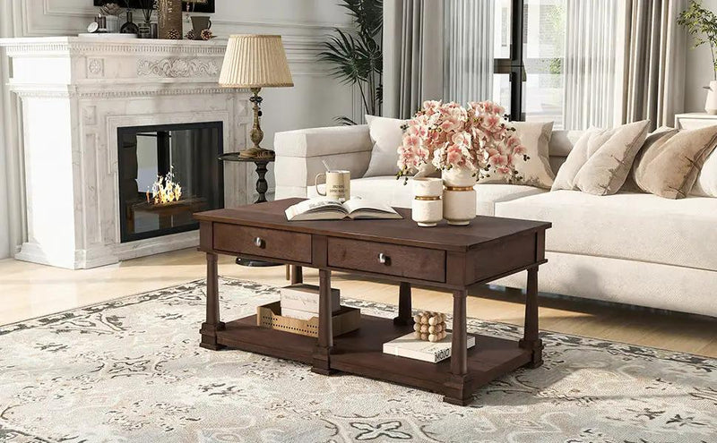 VIBE HAUS Farmhouse Wooden Coffee Table, photo 5 of 10