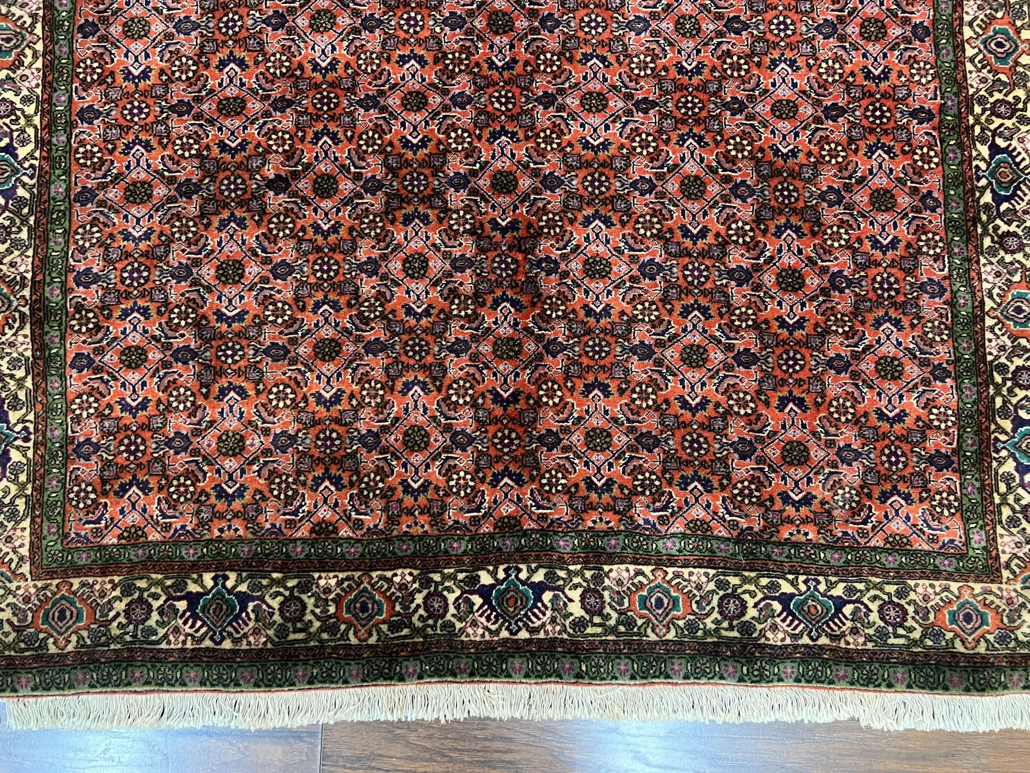 Antique Persian Bijar Rug 5x7, Allover Pattern, Hand Knotted Vintage Wool Tribal Oriental Carpet, Bidjar Rug, Red and Cream 5 x 7 ft, Handmade Rug by Jewel Rugs
