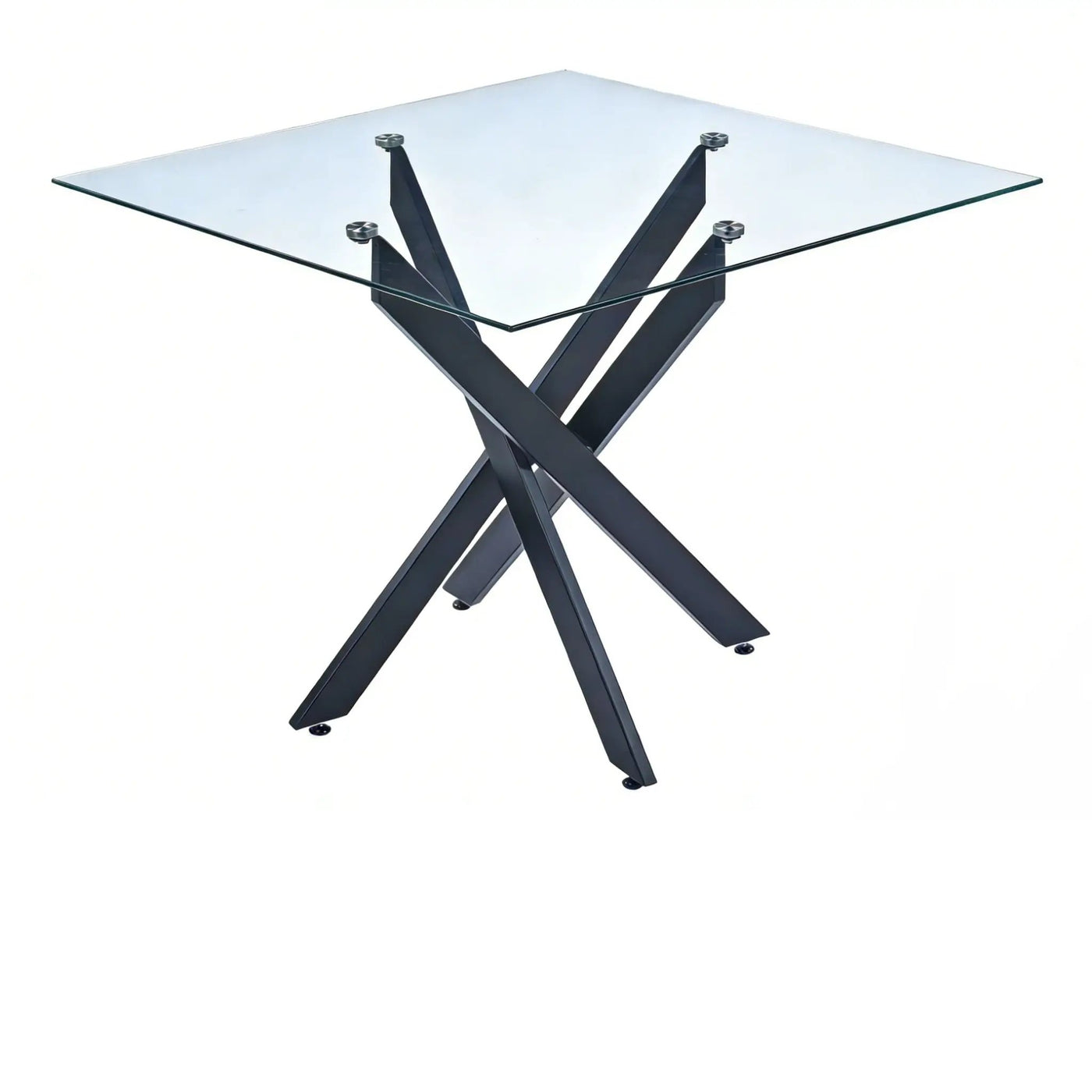 Dining Table With Cross Metal Leg And Tempered Glass, Modern Space Saving Kitchen Table For Living Room Legs, Square Table by HouseOfZazla