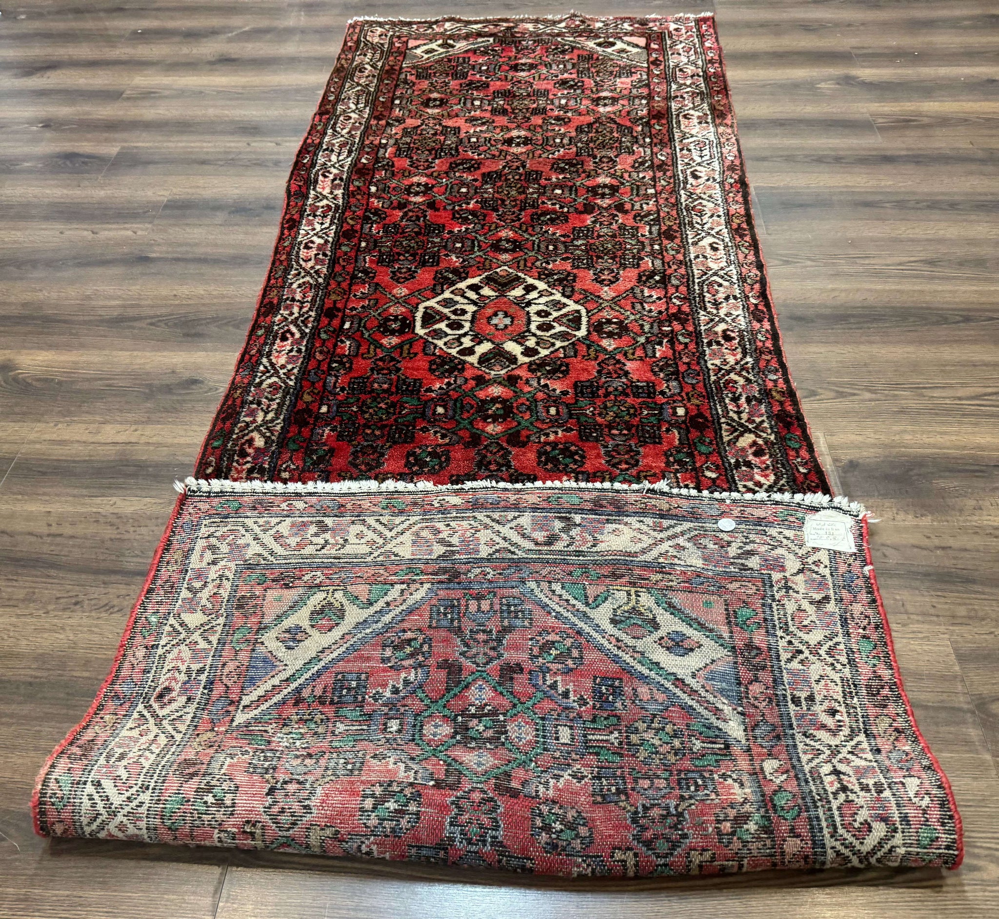Persian Runner Rug 3x10, Wool Hand Knotted Hallway Rug 3 x 10 ft, Red and Ivory, Hamadan Angelas Runner by Jewel Rugs