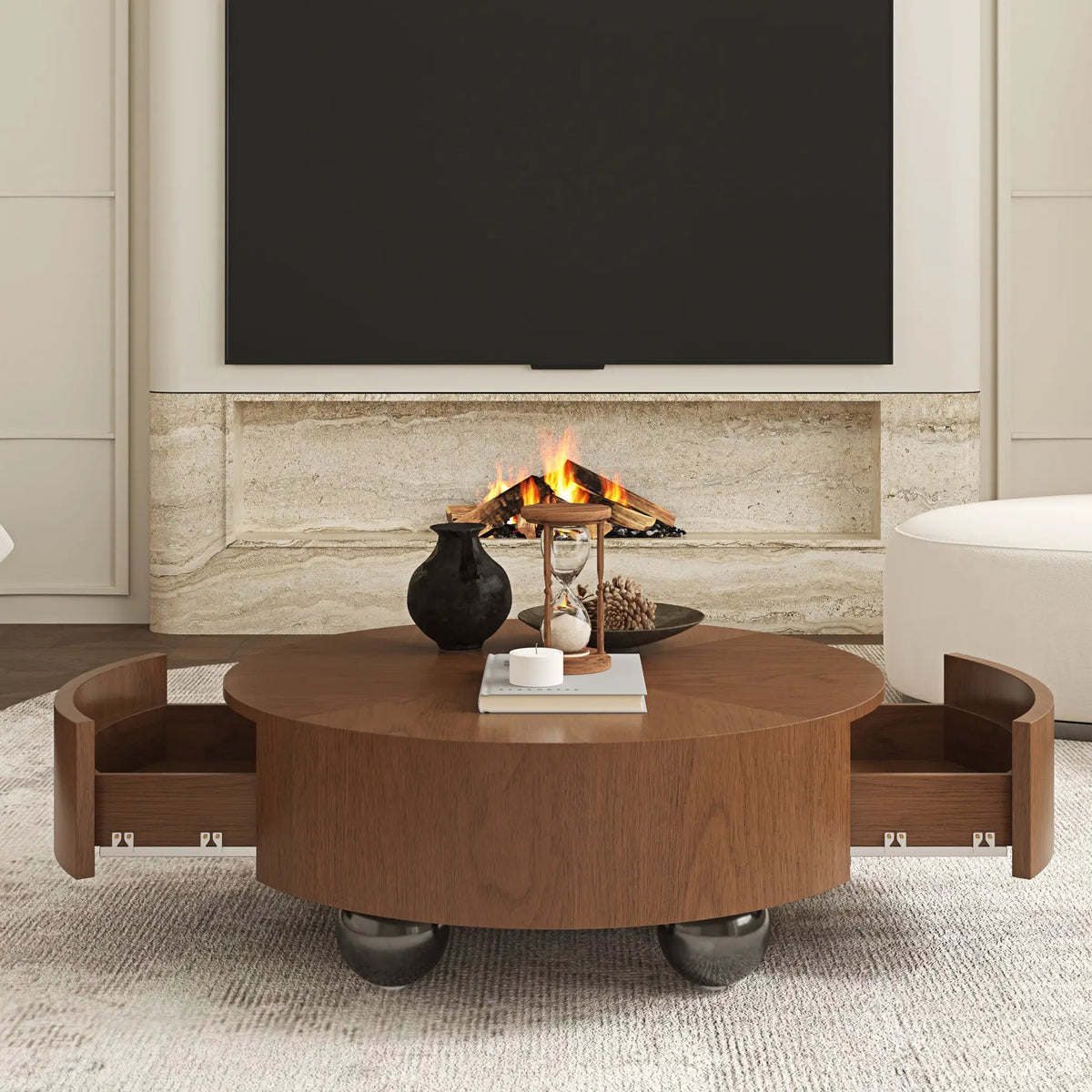 35.43 Inch Drum Shaped Round Coffee Table by HouseOfZazla