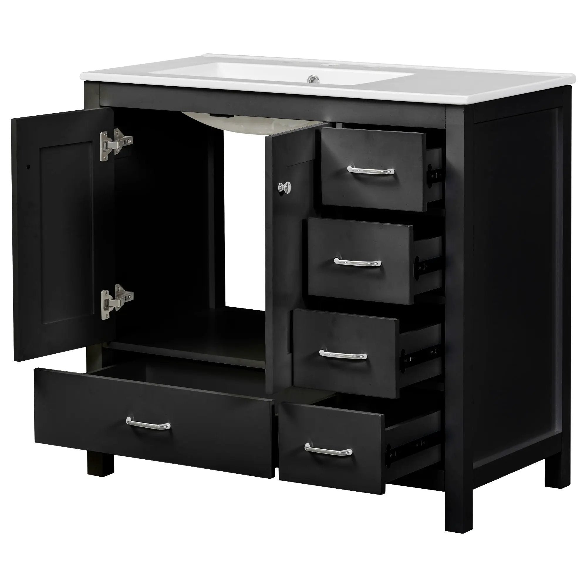 Bathroom Vanity With Ceramic Sink Combo, Abundant Storage Cabinet 2 Soft Close Doors And 5 Drawers by HouseOfZazla
