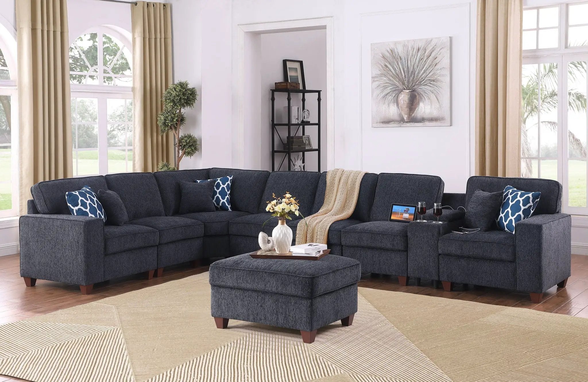 Lily - Sectional Sofa With Ottoman - Black by HouseOfZazla
