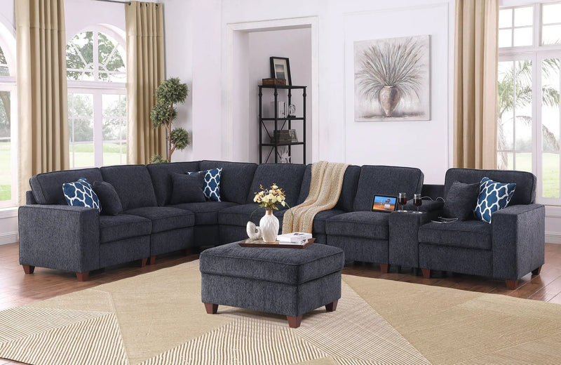 Lily - Sectional Sofa With Ottoman - Black by HouseOfZazla