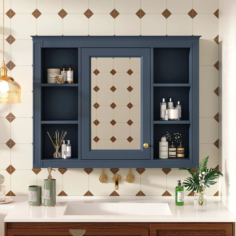 Wall Mounted Medicine Cabinet With Mirror, Storage Cabinet Featuring 6 Open Shelves And Adjustable Interior by Unique Piece Furniture