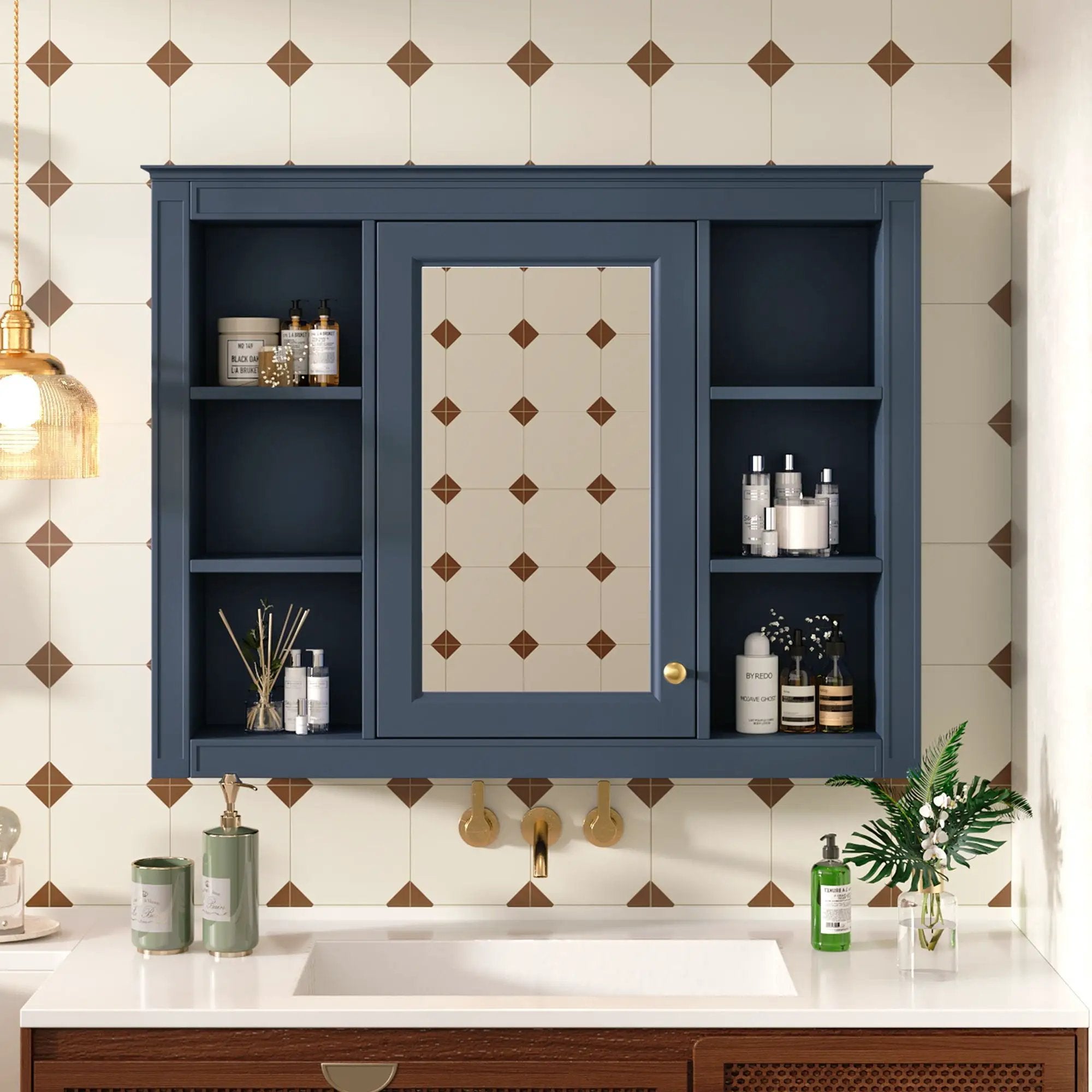Wall Mounted Medicine Cabinet With Mirror and 6 Open Shelves by HouseOfZazla