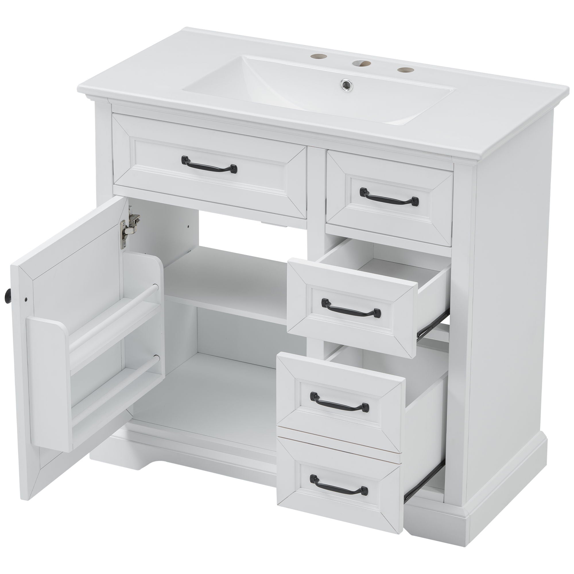 36" Bathroom Vanity With Sink, 2 Tip-Out Drawers, Soft Close Hinges by HouseOfZazla