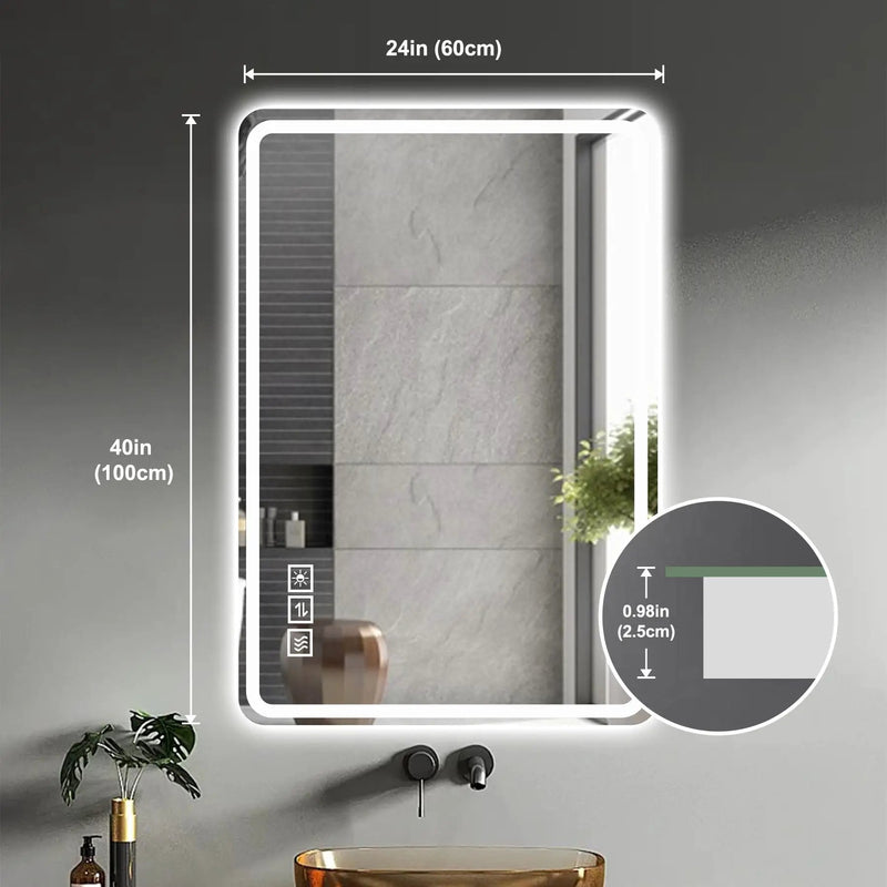 LED Bathroom Mirror Vanity Mirrors With Front Lights Wall Mounted Anti-Fog Frameless Make Up Mirror With Light Copper Free Silver Mirror Horizontal Or Vertical - Silver by Unique Piece Furniture