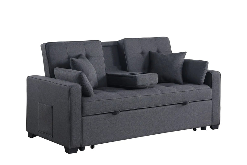 Cody II - Convertible Sleeper Loveseat With Cup Holder, Charging Ports and Pocket - Dark Gray by HouseOfZazla