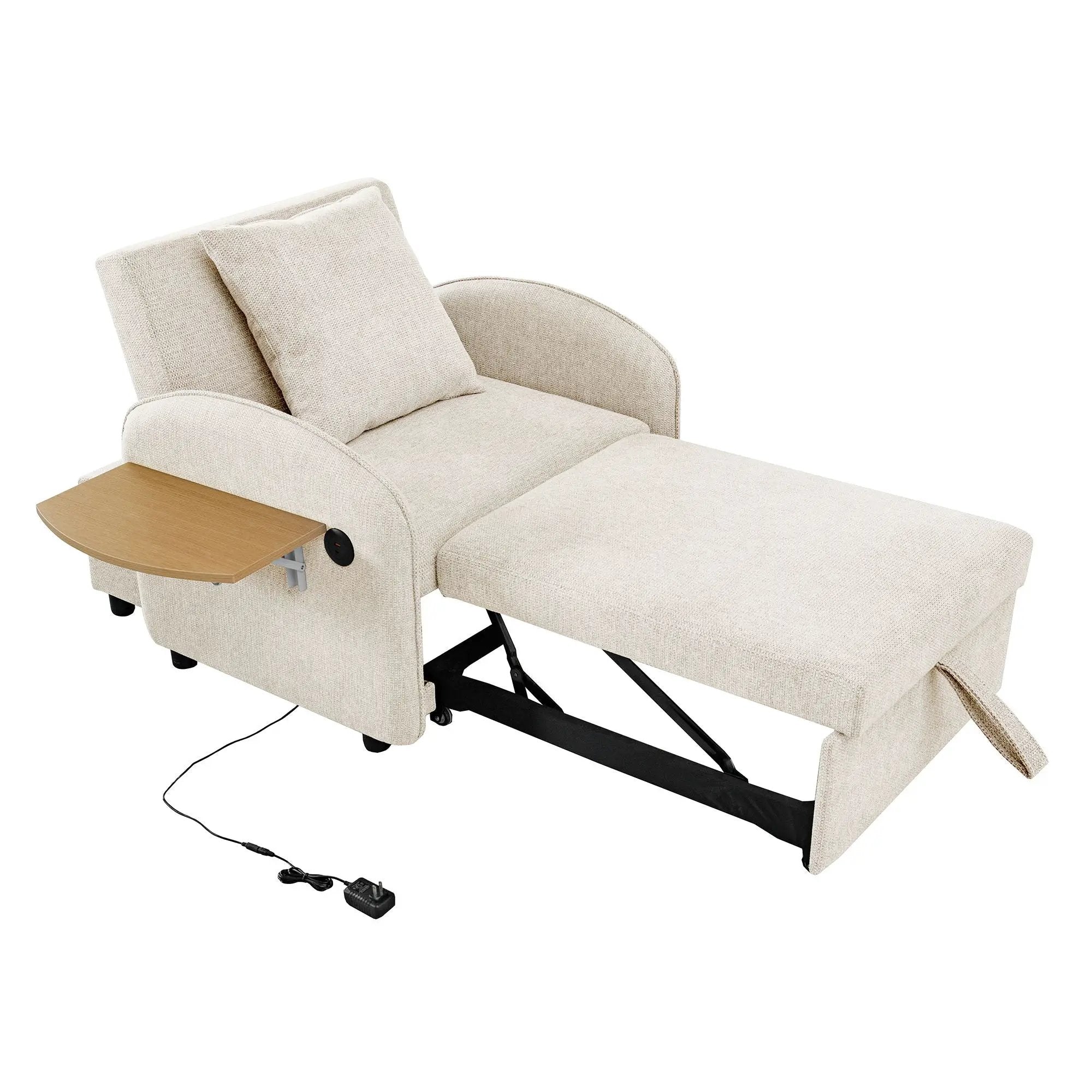 Convertible Single Chair Bed With Computer Board And USB Ports, 3 In 1 Sofa Bed - Beige by HouseOfZazla