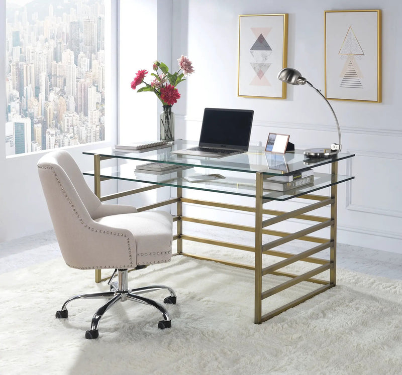 Shona Clear Glass Top & Antique Desk by HouseOfZazla