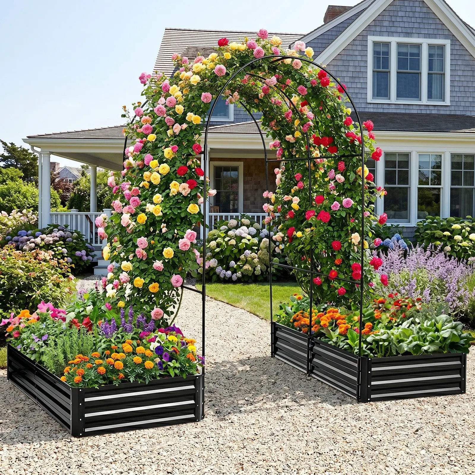 Raised Garden Bed with Arch Trellis, 2 Pack Metal Planter Boxes by HouseOfZazla