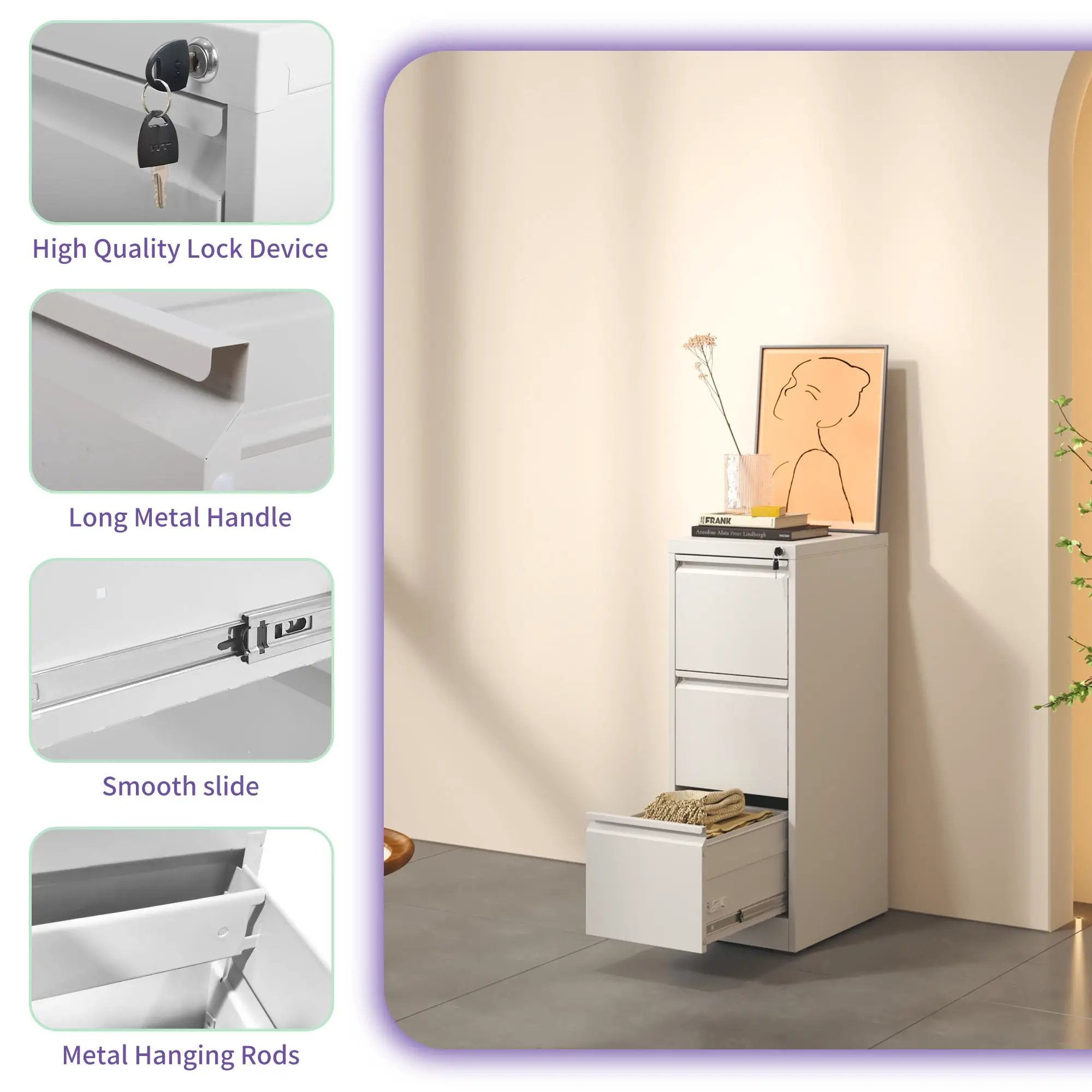 Steel Drawer Vertical File Cabinet With Lock For A4 Legal / Letter Size by Unique Piece Furniture