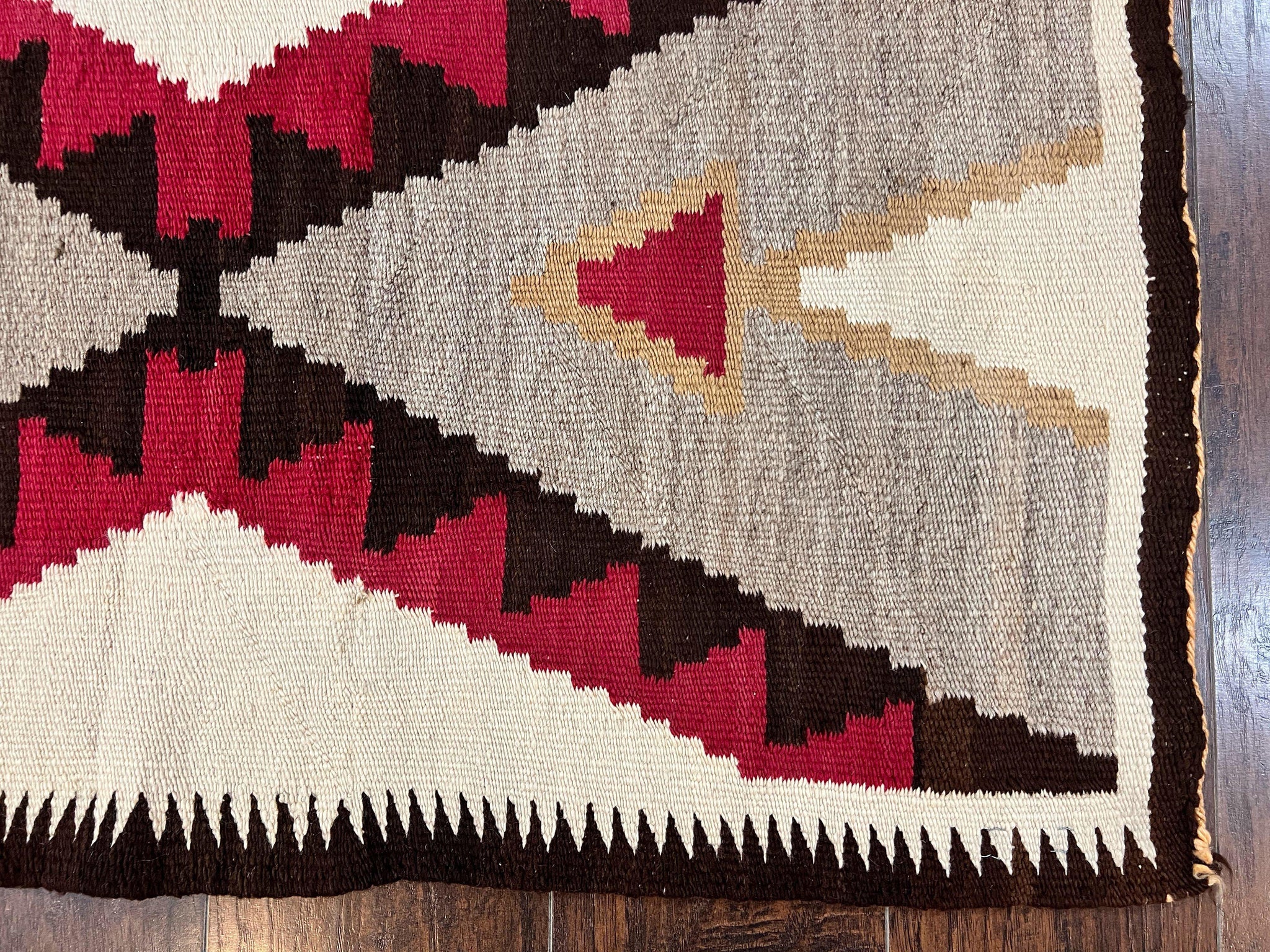 Antique Navajo Rug 2x4, Collectible Native American Wool Handmade Rug, Ivory Black Red Gray, Vintage Navajo Textile by Jewel Rugs