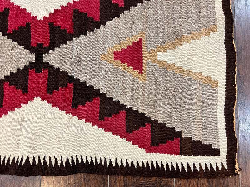 Antique Navajo Rug 2x4, Collectible Native American Wool Handmade Rug, Ivory Black Red Gray, Vintage Navajo Textile by Jewel Rugs