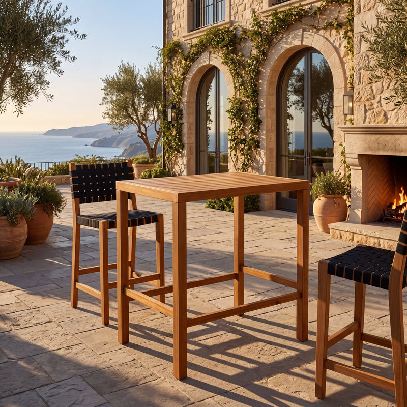 41.14-Inch Height Teak Finish Acacia Solid Wood Outdoor Dining Table by HouseOfZazla